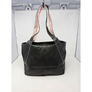 Mary Kay Black Faux Leather Tote Bag Pink Accents Contrast Stitch Shoulder Bag